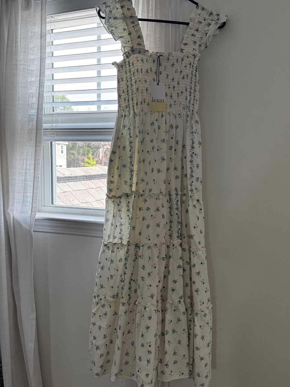 Kourt Cream Floral Smocked Tiered Midi Dress from Few Moda, XL (fits like a L)